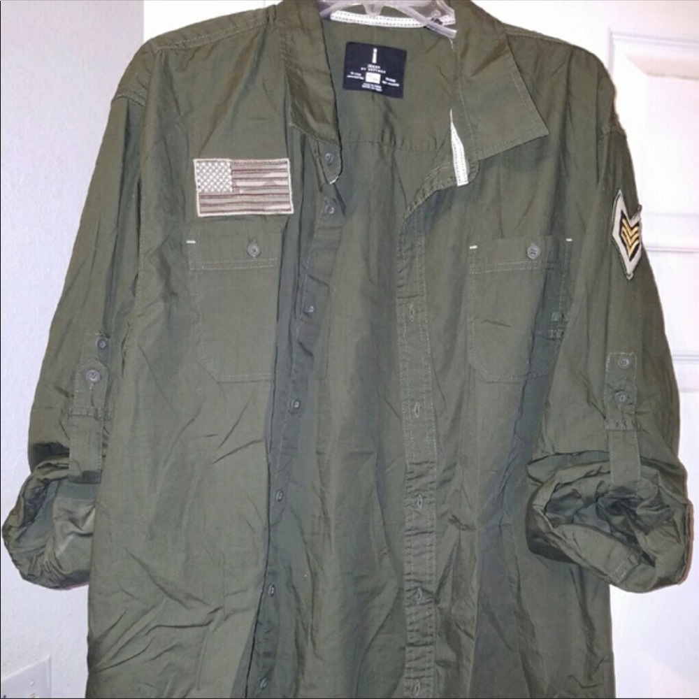 army green button down